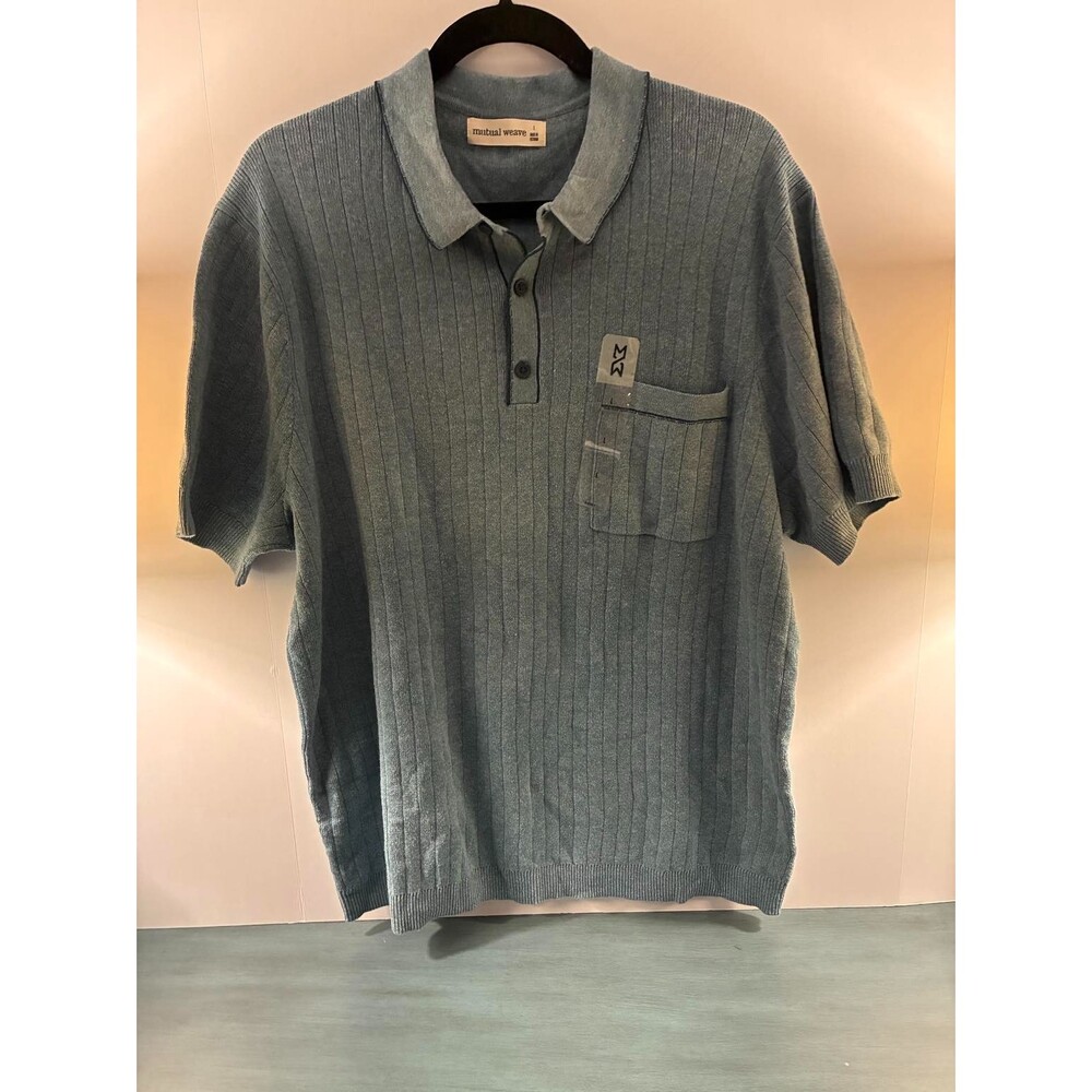Mutual Weave Ribbed Knit‎ Polo Shirt Mens Large Short Sleeve Pocket